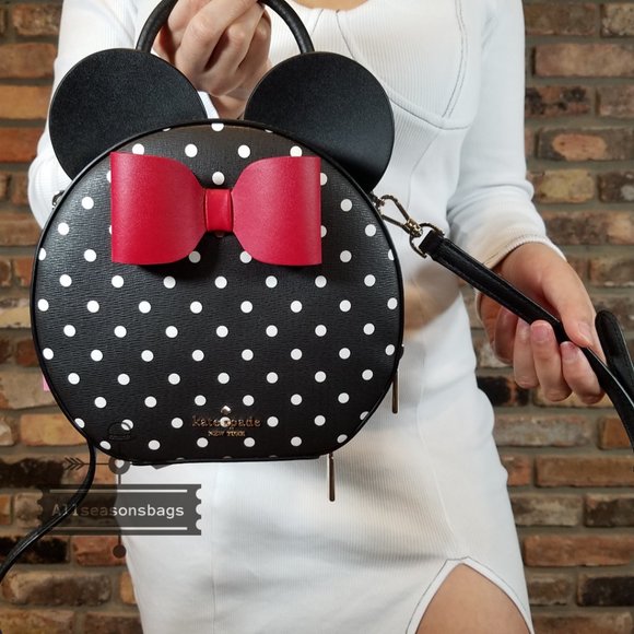 Disney x Kate Spade New York Minnie Mouse Crossbody Bag in Black Polka Dot BLACK - Picture 2 of 8